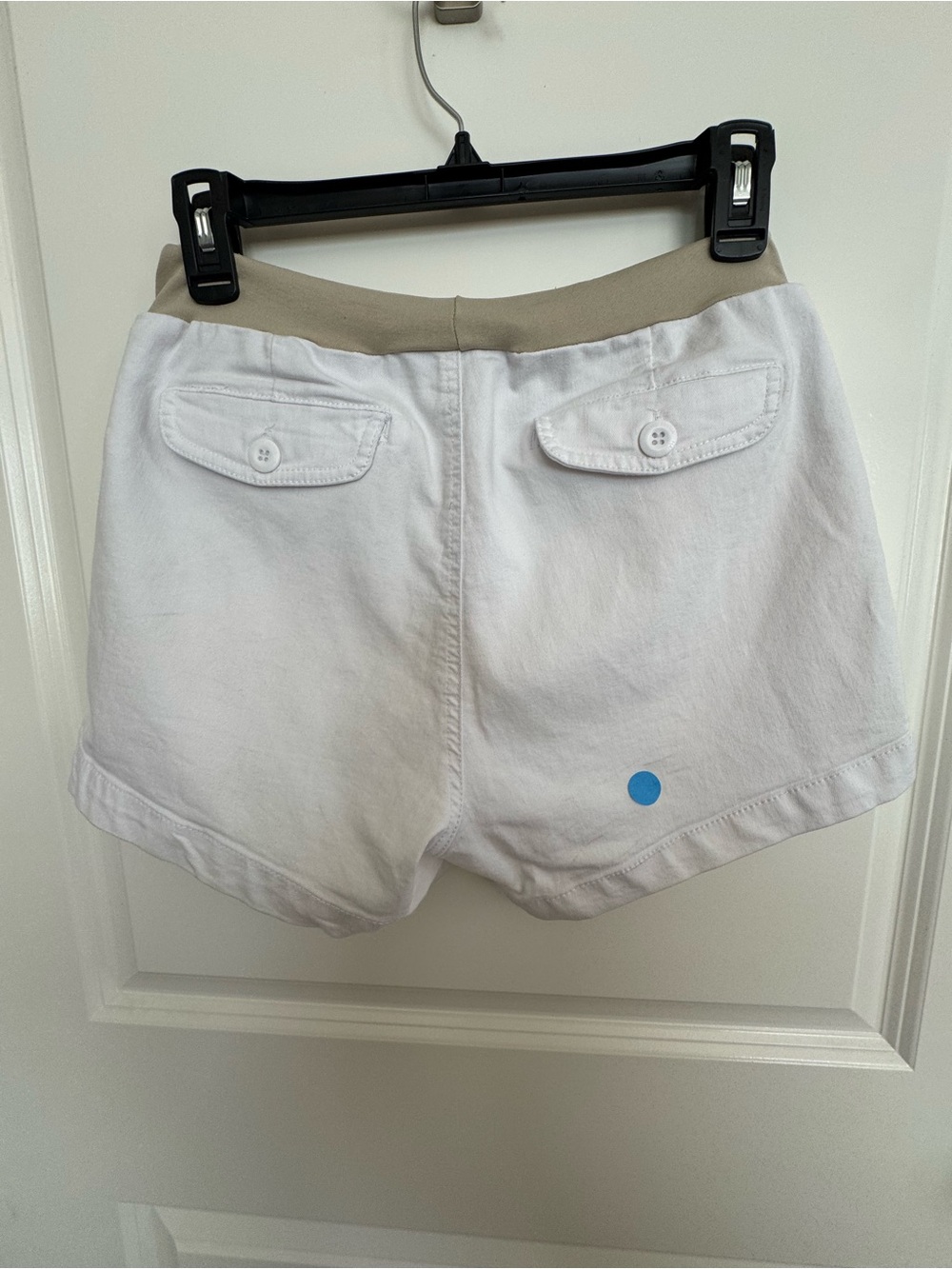 Haute Moma-Maternity White Cotton Blend Shorts with Tan Stretch Waistband - Picture 6 of 6